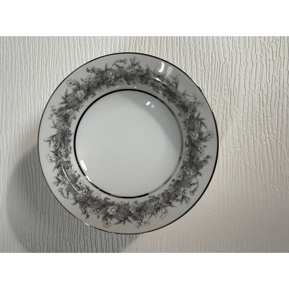 Sango Fine China Florentine Soup Bowls Set of 6 Grey Floral Platinum Japan S0065
